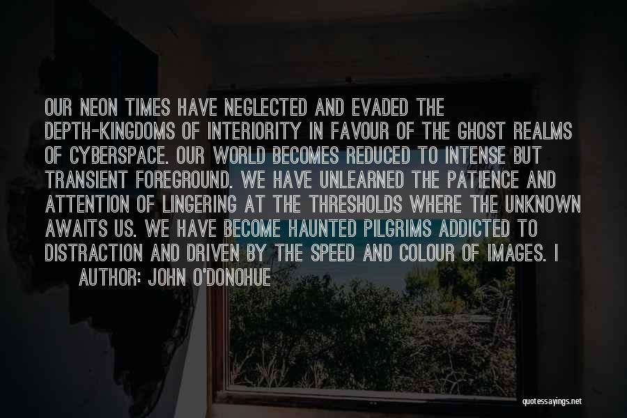 John O'Donohue Quotes: Our Neon Times Have Neglected And Evaded The Depth-kingdoms Of Interiority In Favour Of The Ghost Realms Of Cyberspace. Our