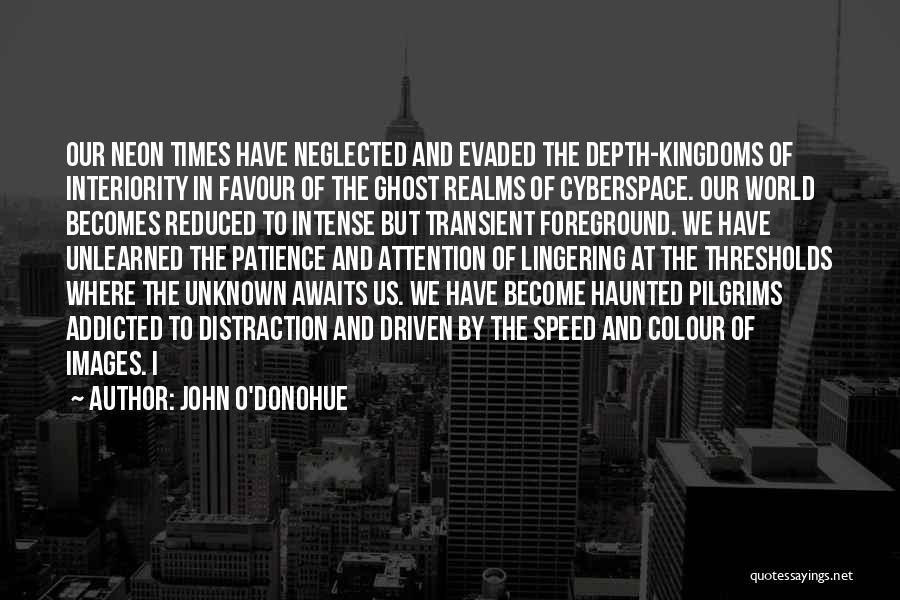 John O'Donohue Quotes: Our Neon Times Have Neglected And Evaded The Depth-kingdoms Of Interiority In Favour Of The Ghost Realms Of Cyberspace. Our