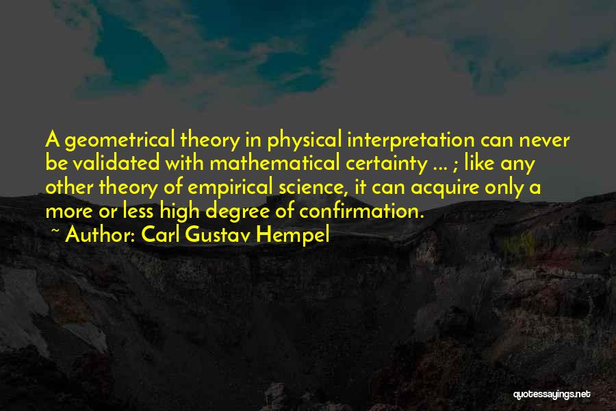 Carl Gustav Hempel Quotes: A Geometrical Theory In Physical Interpretation Can Never Be Validated With Mathematical Certainty ... ; Like Any Other Theory Of