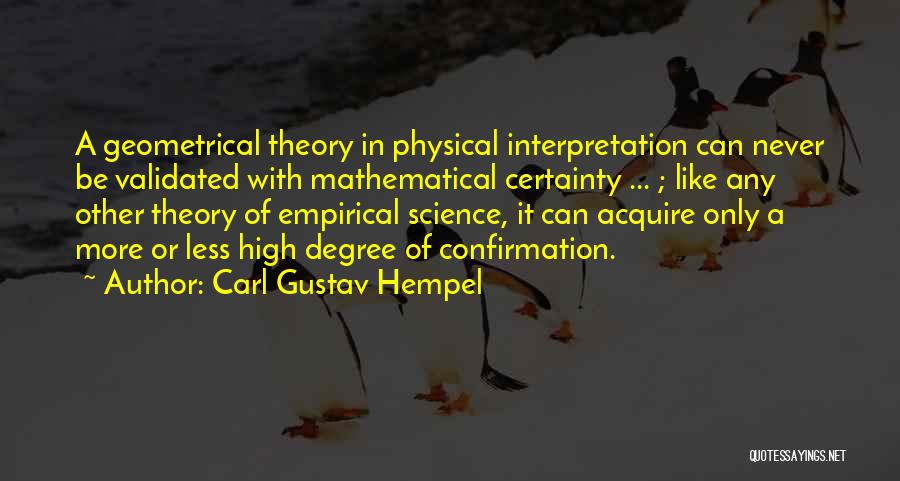 Carl Gustav Hempel Quotes: A Geometrical Theory In Physical Interpretation Can Never Be Validated With Mathematical Certainty ... ; Like Any Other Theory Of
