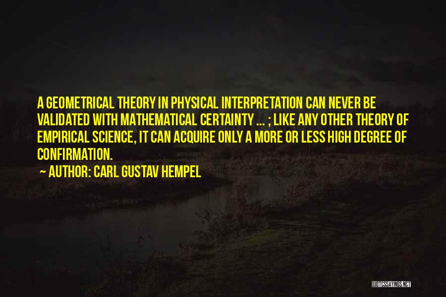 Carl Gustav Hempel Quotes: A Geometrical Theory In Physical Interpretation Can Never Be Validated With Mathematical Certainty ... ; Like Any Other Theory Of