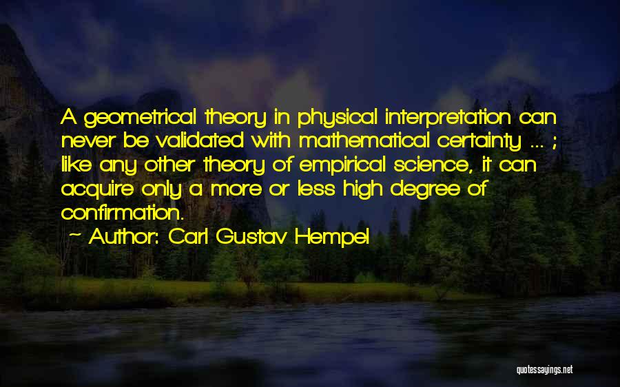 Carl Gustav Hempel Quotes: A Geometrical Theory In Physical Interpretation Can Never Be Validated With Mathematical Certainty ... ; Like Any Other Theory Of