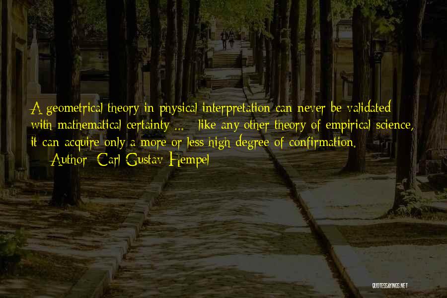 Carl Gustav Hempel Quotes: A Geometrical Theory In Physical Interpretation Can Never Be Validated With Mathematical Certainty ... ; Like Any Other Theory Of