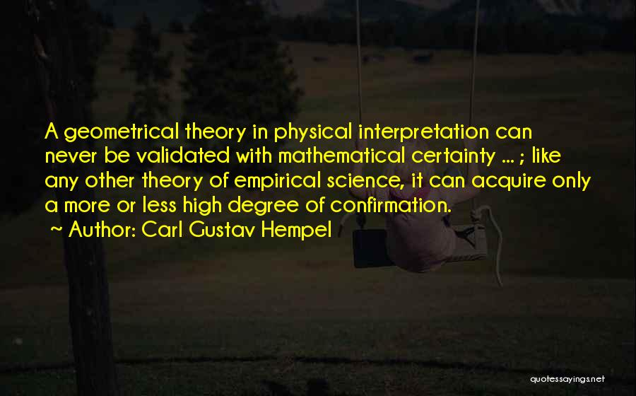 Carl Gustav Hempel Quotes: A Geometrical Theory In Physical Interpretation Can Never Be Validated With Mathematical Certainty ... ; Like Any Other Theory Of