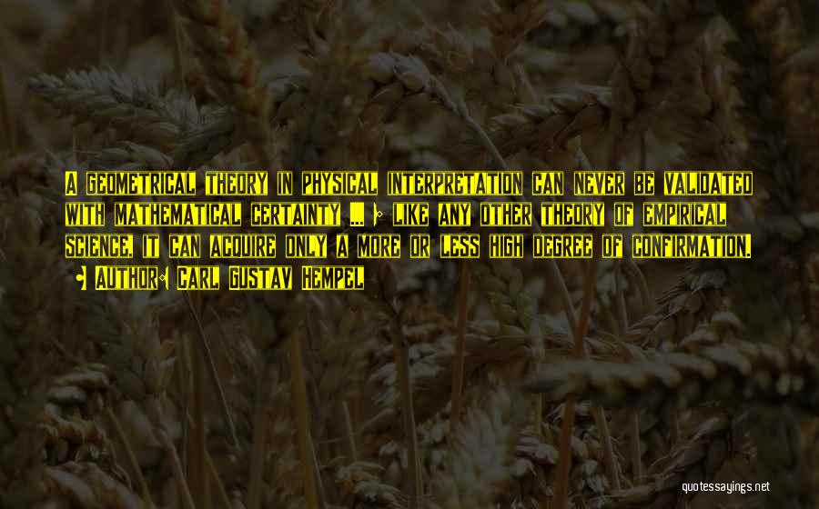 Carl Gustav Hempel Quotes: A Geometrical Theory In Physical Interpretation Can Never Be Validated With Mathematical Certainty ... ; Like Any Other Theory Of
