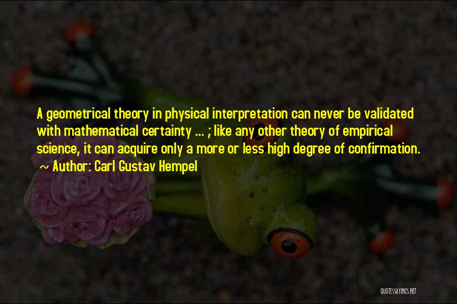 Carl Gustav Hempel Quotes: A Geometrical Theory In Physical Interpretation Can Never Be Validated With Mathematical Certainty ... ; Like Any Other Theory Of