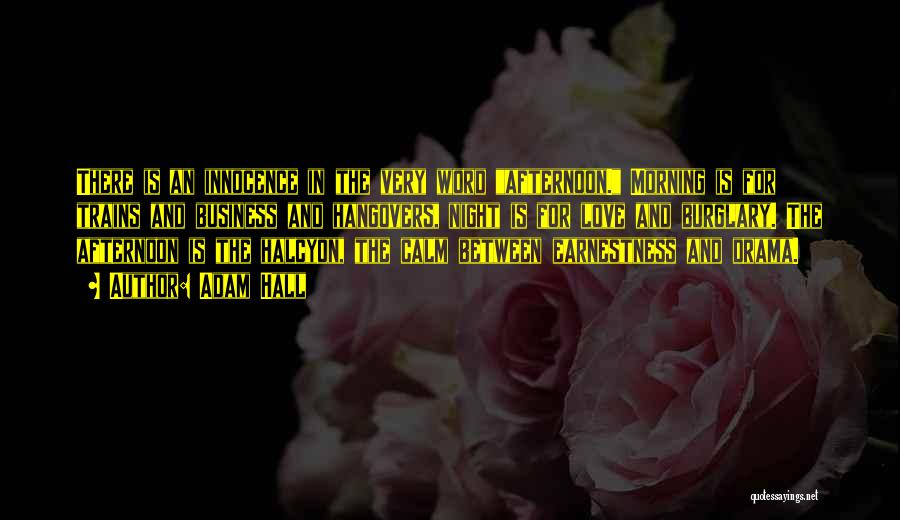 Adam Hall Quotes: There Is An Innocence In The Very Word Afternoon. Morning Is For Trains And Business And Hangovers, Night Is For