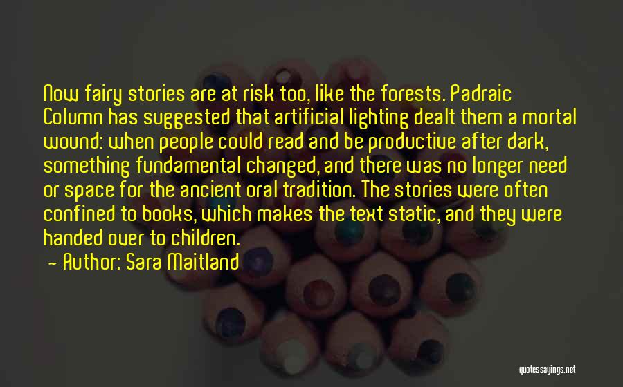 Sara Maitland Quotes: Now Fairy Stories Are At Risk Too, Like The Forests. Padraic Column Has Suggested That Artificial Lighting Dealt Them A