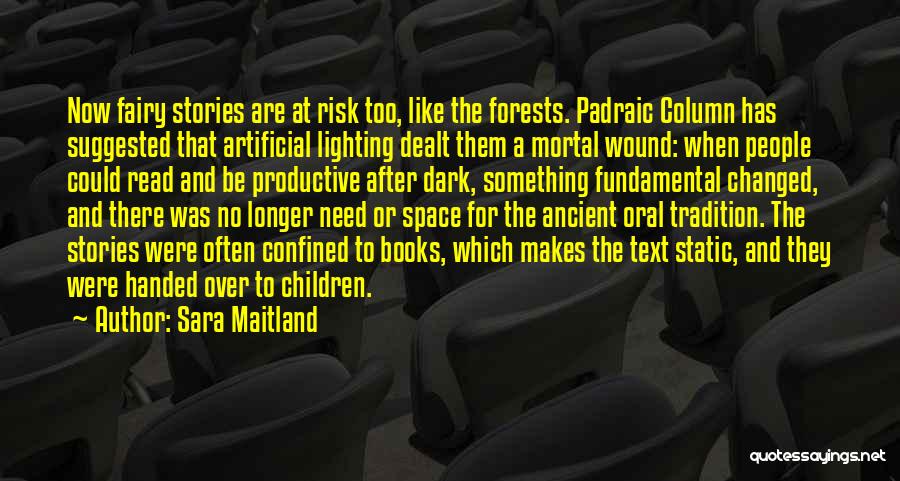 Sara Maitland Quotes: Now Fairy Stories Are At Risk Too, Like The Forests. Padraic Column Has Suggested That Artificial Lighting Dealt Them A