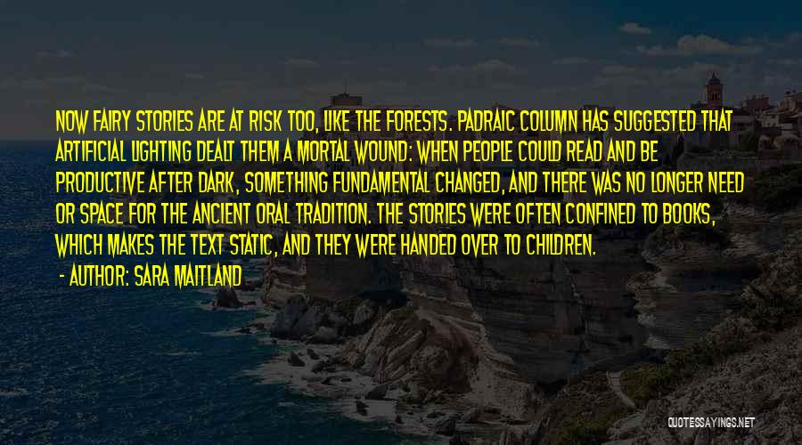 Sara Maitland Quotes: Now Fairy Stories Are At Risk Too, Like The Forests. Padraic Column Has Suggested That Artificial Lighting Dealt Them A