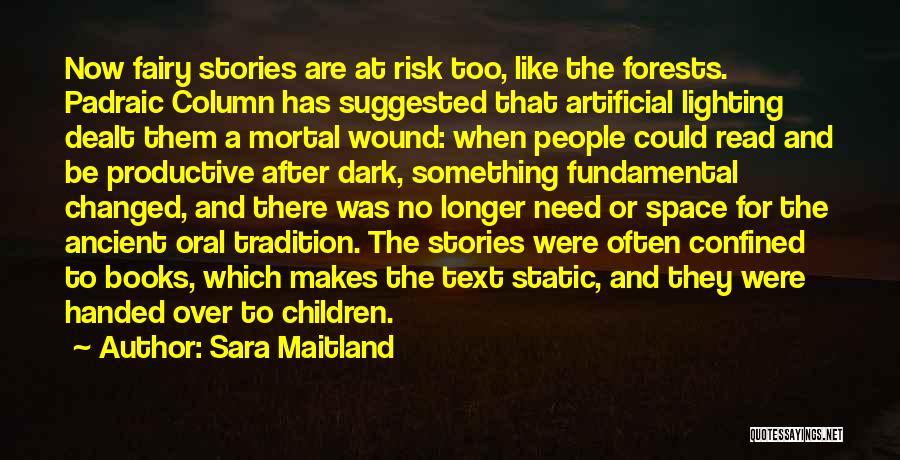 Sara Maitland Quotes: Now Fairy Stories Are At Risk Too, Like The Forests. Padraic Column Has Suggested That Artificial Lighting Dealt Them A