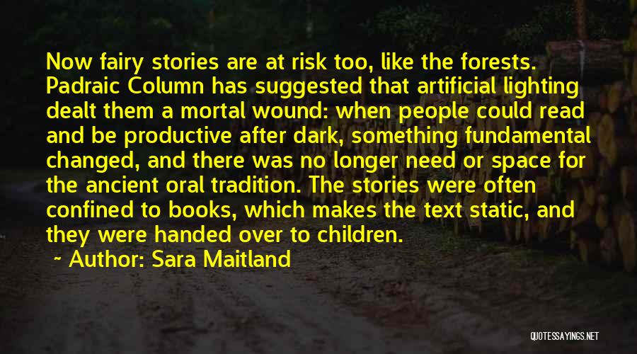 Sara Maitland Quotes: Now Fairy Stories Are At Risk Too, Like The Forests. Padraic Column Has Suggested That Artificial Lighting Dealt Them A