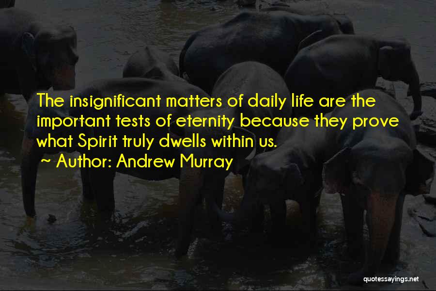Andrew Murray Quotes: The Insignificant Matters Of Daily Life Are The Important Tests Of Eternity Because They Prove What Spirit Truly Dwells Within