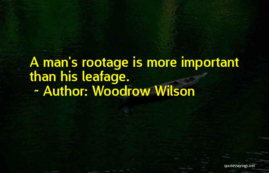 Woodrow Wilson Quotes: A Man's Rootage Is More Important Than His Leafage.