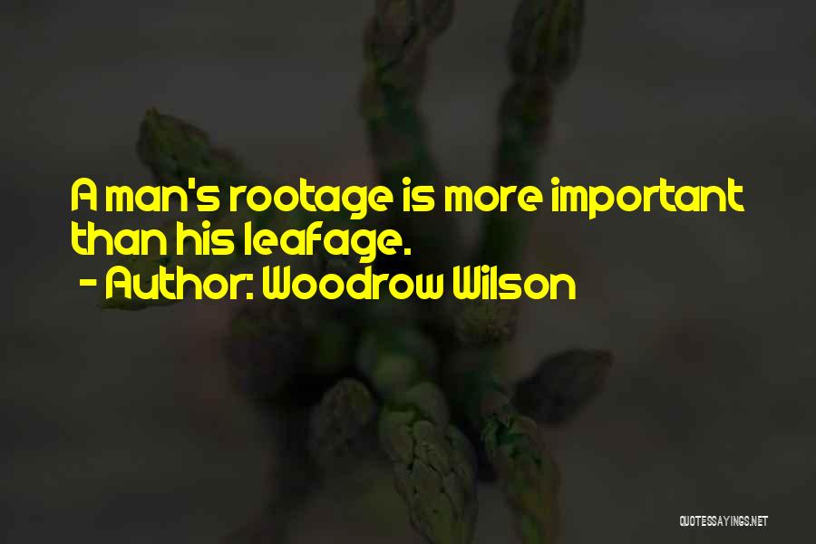 Woodrow Wilson Quotes: A Man's Rootage Is More Important Than His Leafage.