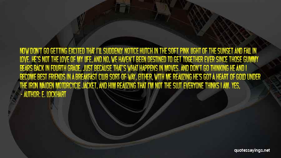 E. Lockhart Quotes: Now Don't Go Getting Excited That I'll Suddenly Notice Hutch In The Soft Pink Light Of The Sunset And Fall