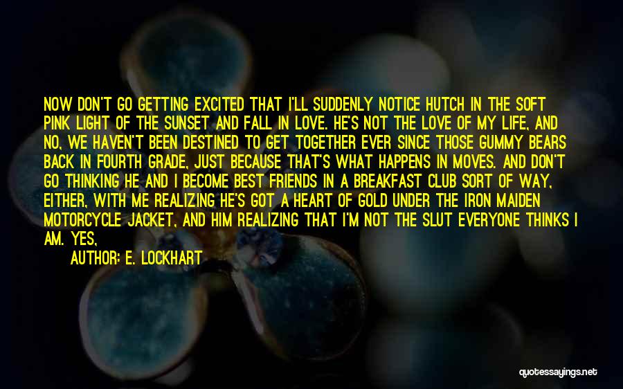 E. Lockhart Quotes: Now Don't Go Getting Excited That I'll Suddenly Notice Hutch In The Soft Pink Light Of The Sunset And Fall