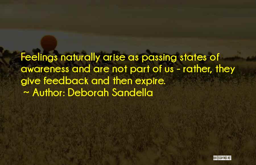 Deborah Sandella Quotes: Feelings Naturally Arise As Passing States Of Awareness And Are Not Part Of Us - Rather, They Give Feedback And