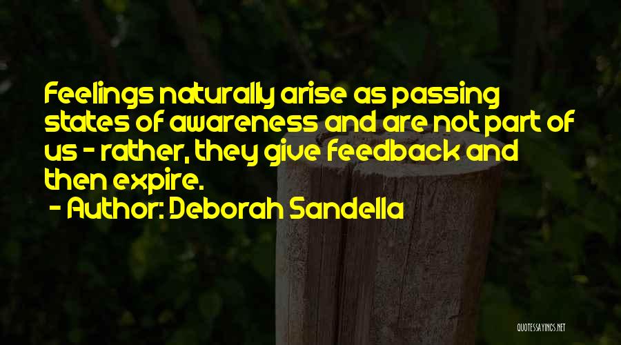 Deborah Sandella Quotes: Feelings Naturally Arise As Passing States Of Awareness And Are Not Part Of Us - Rather, They Give Feedback And