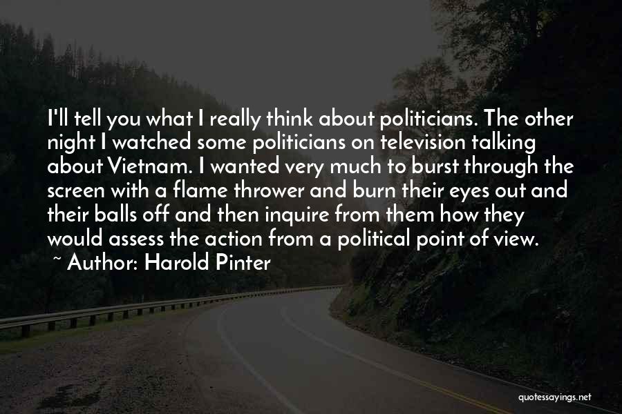 Harold Pinter Quotes: I'll Tell You What I Really Think About Politicians. The Other Night I Watched Some Politicians On Television Talking About