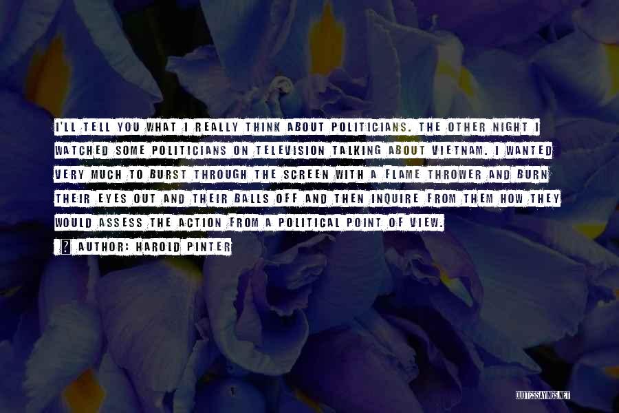 Harold Pinter Quotes: I'll Tell You What I Really Think About Politicians. The Other Night I Watched Some Politicians On Television Talking About