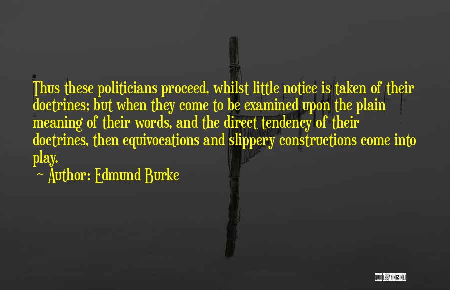 Edmund Burke Quotes: Thus These Politicians Proceed, Whilst Little Notice Is Taken Of Their Doctrines; But When They Come To Be Examined Upon