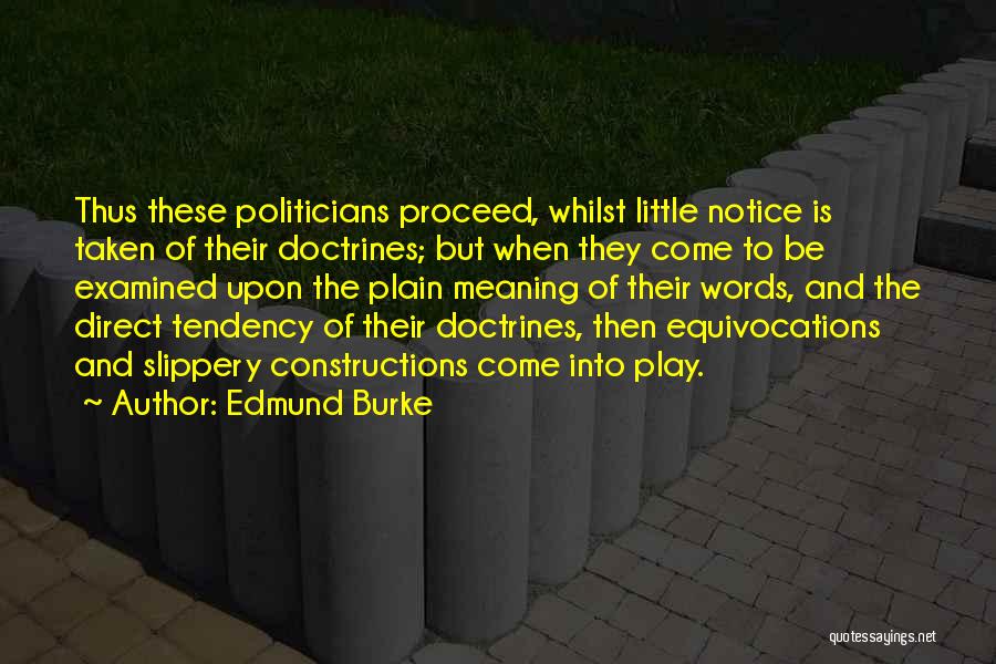 Edmund Burke Quotes: Thus These Politicians Proceed, Whilst Little Notice Is Taken Of Their Doctrines; But When They Come To Be Examined Upon