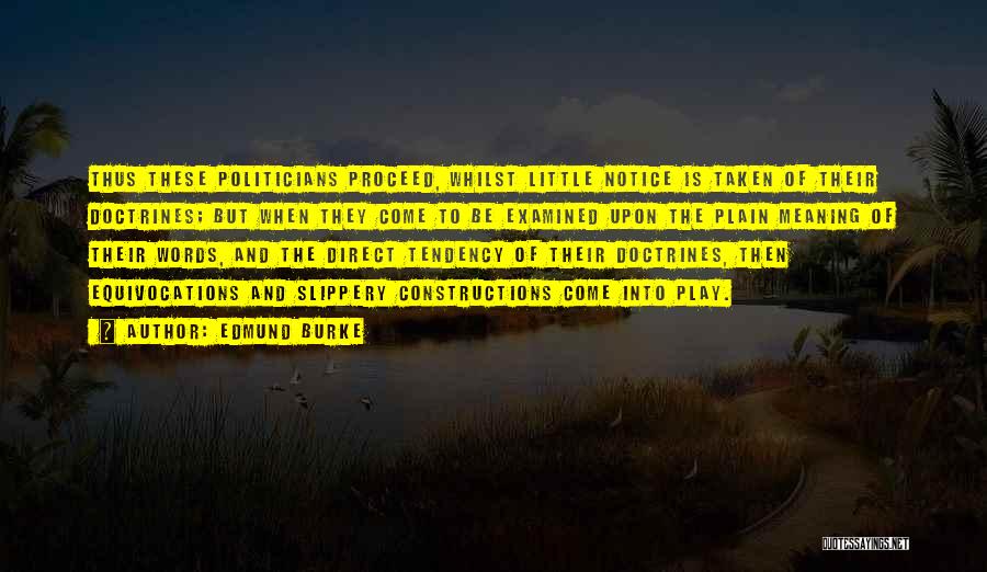 Edmund Burke Quotes: Thus These Politicians Proceed, Whilst Little Notice Is Taken Of Their Doctrines; But When They Come To Be Examined Upon