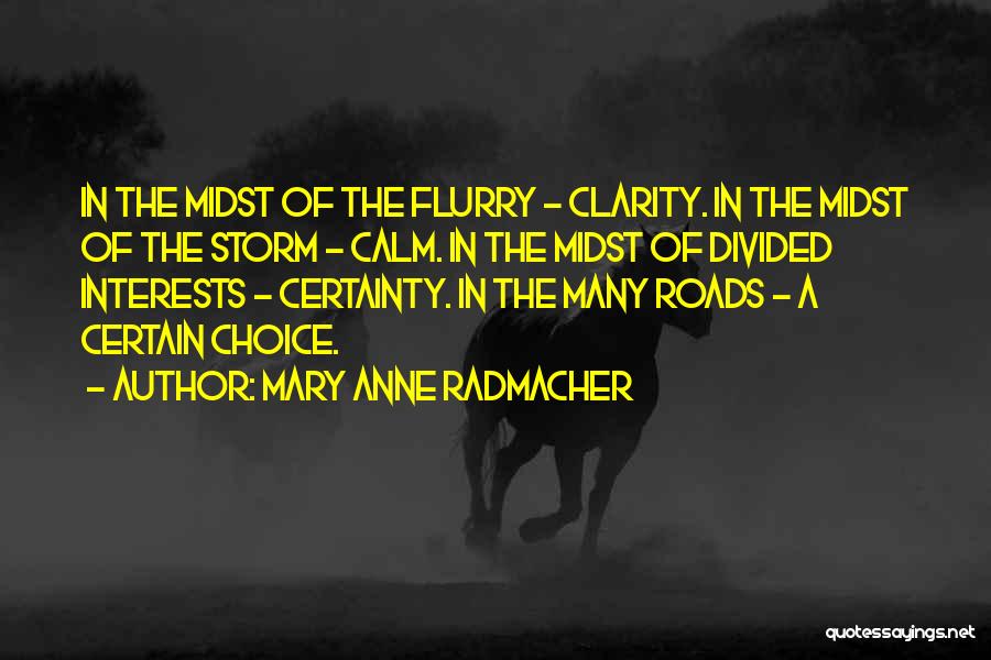 Mary Anne Radmacher Quotes: In The Midst Of The Flurry - Clarity. In The Midst Of The Storm - Calm. In The Midst Of