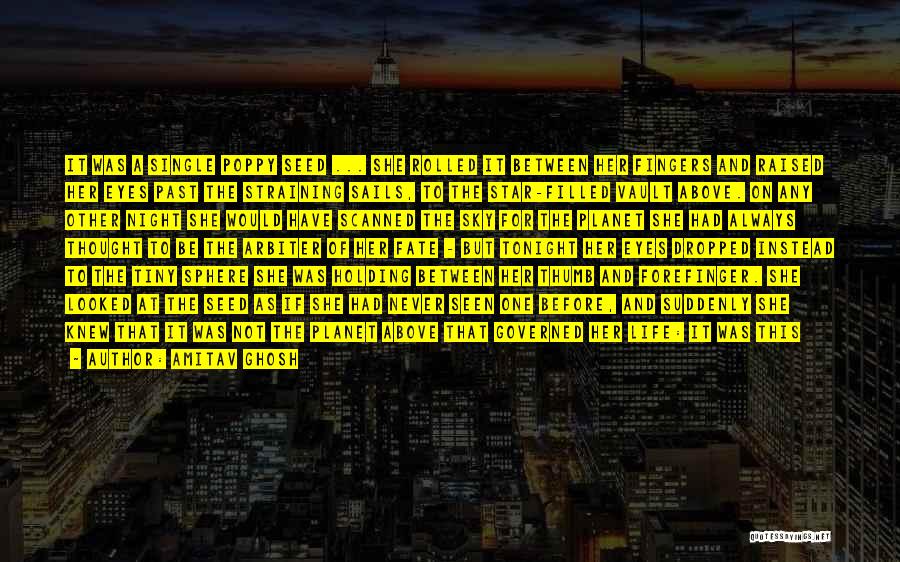 Amitav Ghosh Quotes: It Was A Single Poppy Seed ... She Rolled It Between Her Fingers And Raised Her Eyes Past The Straining