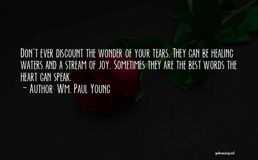 Wm. Paul Young Quotes: Don't Ever Discount The Wonder Of Your Tears. They Can Be Healing Waters And A Stream Of Joy. Sometimes They