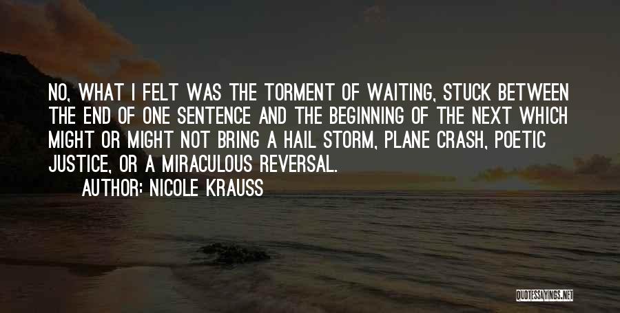 Nicole Krauss Quotes: No, What I Felt Was The Torment Of Waiting, Stuck Between The End Of One Sentence And The Beginning Of