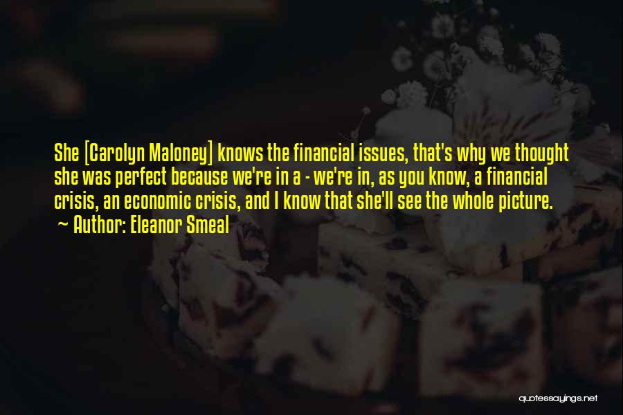 Eleanor Smeal Quotes: She [carolyn Maloney] Knows The Financial Issues, That's Why We Thought She Was Perfect Because We're In A - We're