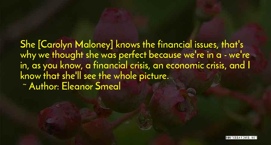 Eleanor Smeal Quotes: She [carolyn Maloney] Knows The Financial Issues, That's Why We Thought She Was Perfect Because We're In A - We're
