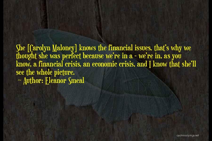 Eleanor Smeal Quotes: She [carolyn Maloney] Knows The Financial Issues, That's Why We Thought She Was Perfect Because We're In A - We're