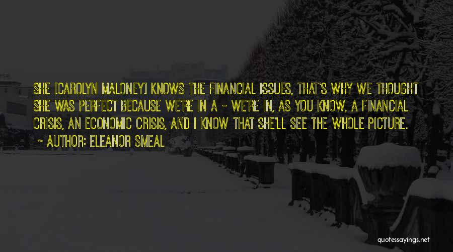 Eleanor Smeal Quotes: She [carolyn Maloney] Knows The Financial Issues, That's Why We Thought She Was Perfect Because We're In A - We're