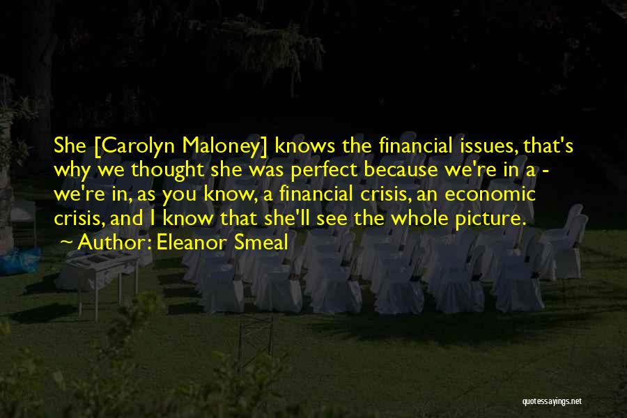 Eleanor Smeal Quotes: She [carolyn Maloney] Knows The Financial Issues, That's Why We Thought She Was Perfect Because We're In A - We're