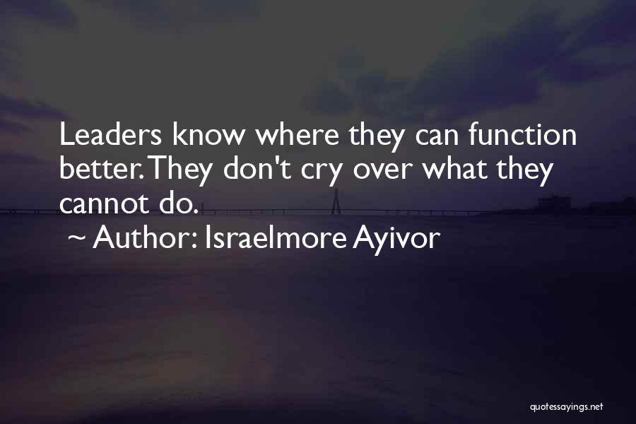 Israelmore Ayivor Quotes: Leaders Know Where They Can Function Better. They Don't Cry Over What They Cannot Do.