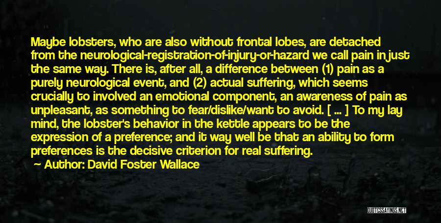 David Foster Wallace Quotes: Maybe Lobsters, Who Are Also Without Frontal Lobes, Are Detached From The Neurological-registration-of-injury-or-hazard We Call Pain In Just The Same