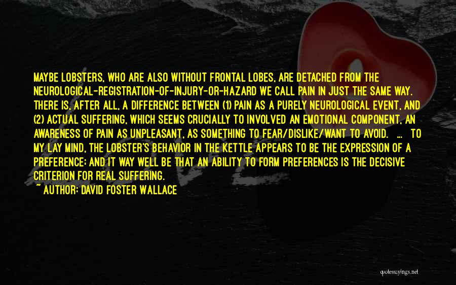 David Foster Wallace Quotes: Maybe Lobsters, Who Are Also Without Frontal Lobes, Are Detached From The Neurological-registration-of-injury-or-hazard We Call Pain In Just The Same