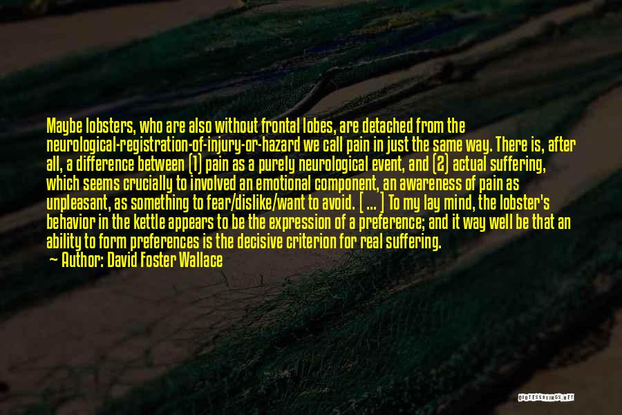 David Foster Wallace Quotes: Maybe Lobsters, Who Are Also Without Frontal Lobes, Are Detached From The Neurological-registration-of-injury-or-hazard We Call Pain In Just The Same