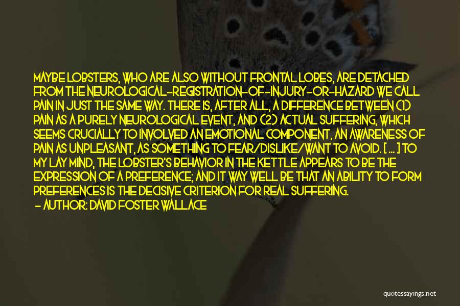 David Foster Wallace Quotes: Maybe Lobsters, Who Are Also Without Frontal Lobes, Are Detached From The Neurological-registration-of-injury-or-hazard We Call Pain In Just The Same