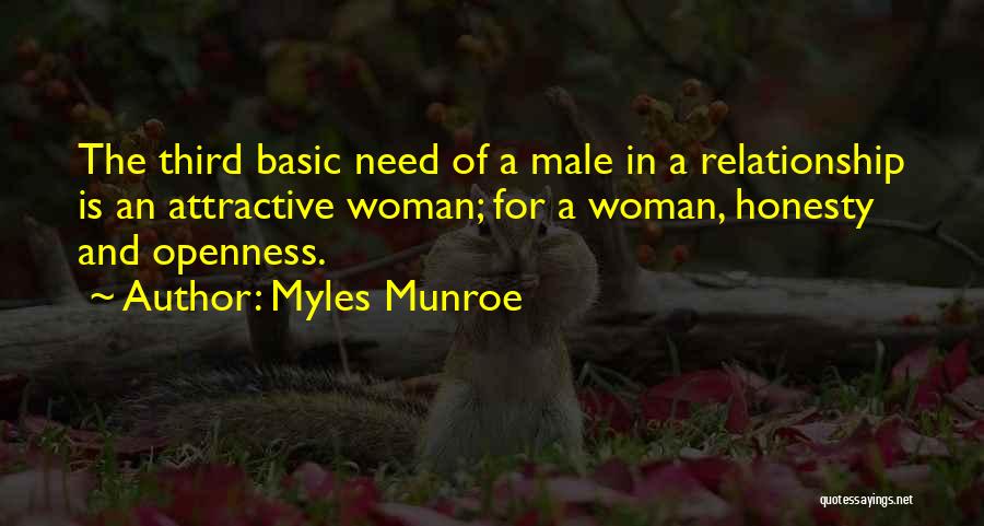 Myles Munroe Quotes: The Third Basic Need Of A Male In A Relationship Is An Attractive Woman; For A Woman, Honesty And Openness.