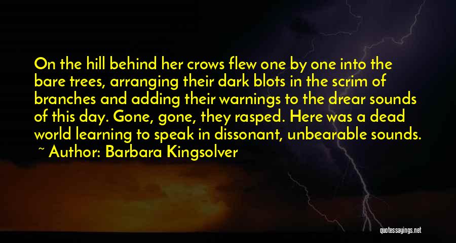 Barbara Kingsolver Quotes: On The Hill Behind Her Crows Flew One By One Into The Bare Trees, Arranging Their Dark Blots In The