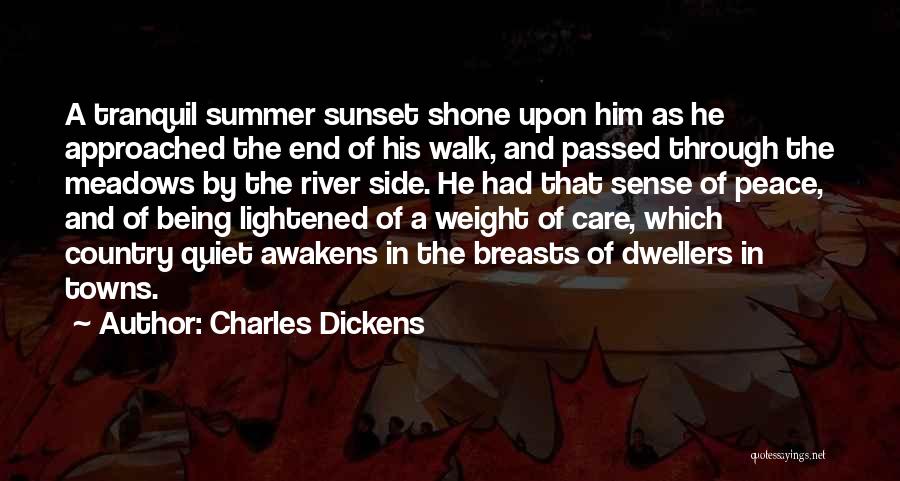 Charles Dickens Quotes: A Tranquil Summer Sunset Shone Upon Him As He Approached The End Of His Walk, And Passed Through The Meadows