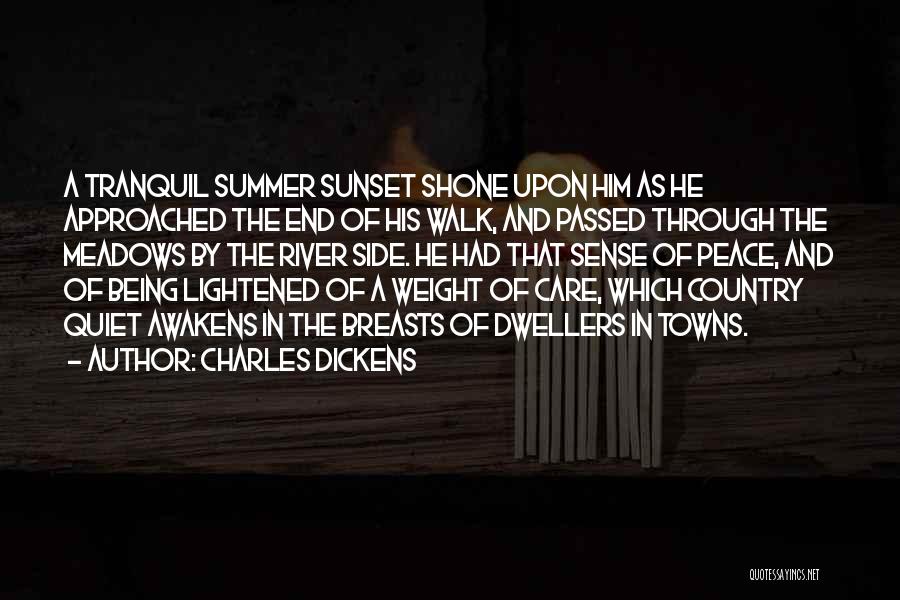 Charles Dickens Quotes: A Tranquil Summer Sunset Shone Upon Him As He Approached The End Of His Walk, And Passed Through The Meadows