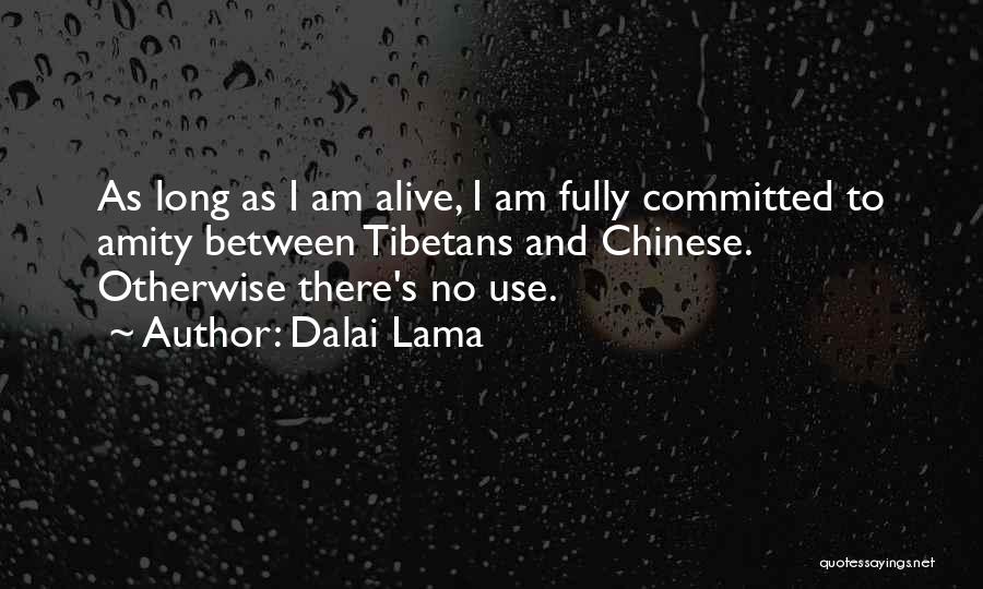 Dalai Lama Quotes: As Long As I Am Alive, I Am Fully Committed To Amity Between Tibetans And Chinese. Otherwise There's No Use.