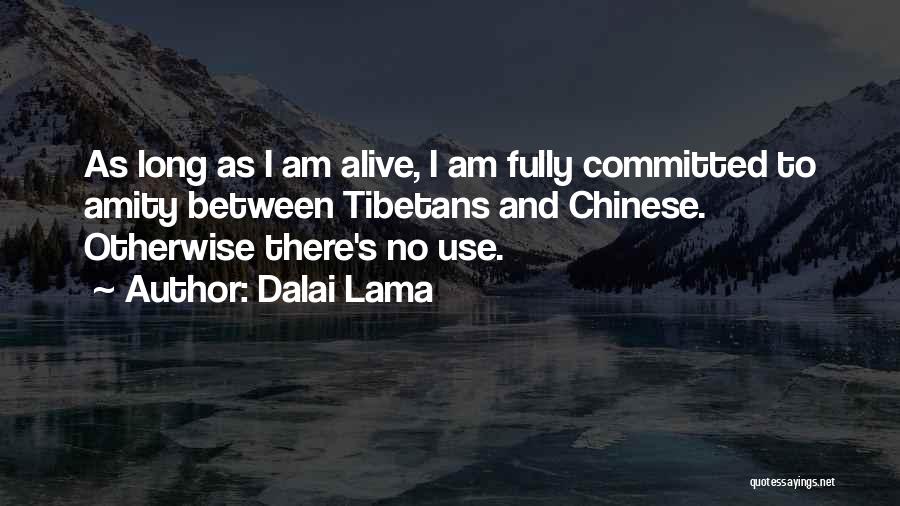 Dalai Lama Quotes: As Long As I Am Alive, I Am Fully Committed To Amity Between Tibetans And Chinese. Otherwise There's No Use.