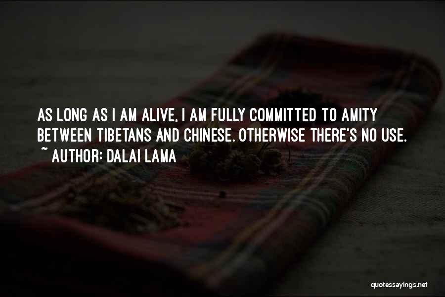 Dalai Lama Quotes: As Long As I Am Alive, I Am Fully Committed To Amity Between Tibetans And Chinese. Otherwise There's No Use.