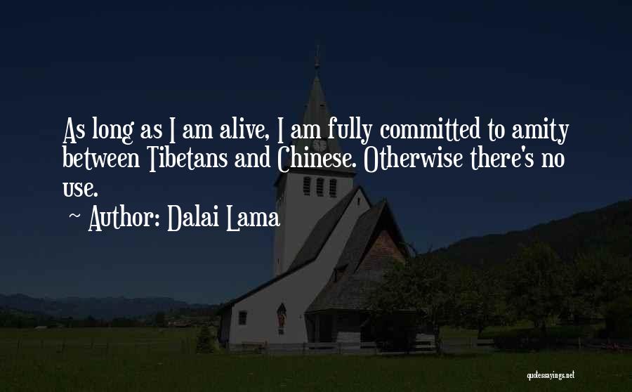 Dalai Lama Quotes: As Long As I Am Alive, I Am Fully Committed To Amity Between Tibetans And Chinese. Otherwise There's No Use.